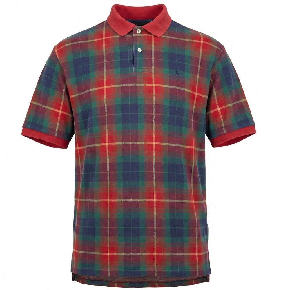Polo Ralph Lauren Plaid Polo Shirt Mens XL Red Green Blue Vintage Made in USA